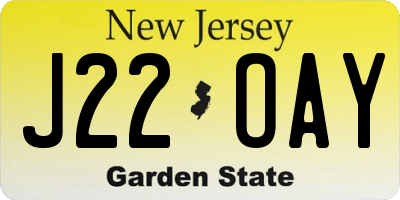 NJ license plate J22OAY