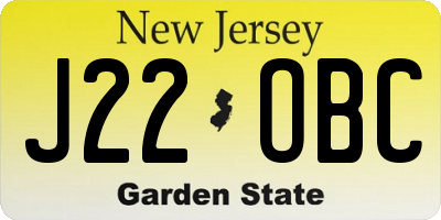 NJ license plate J22OBC