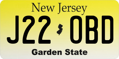 NJ license plate J22OBD