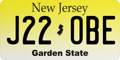 NJ license plate J22OBE
