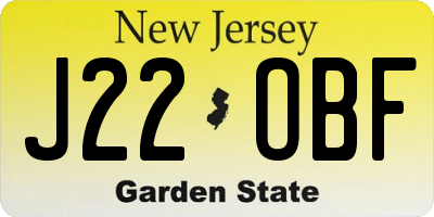 NJ license plate J22OBF