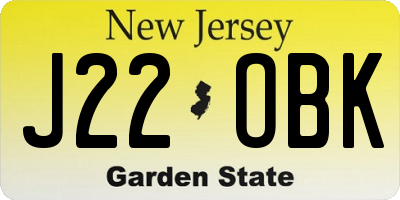 NJ license plate J22OBK