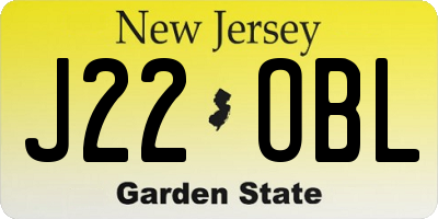 NJ license plate J22OBL