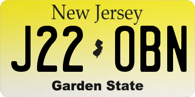 NJ license plate J22OBN