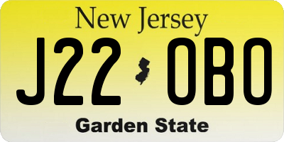 NJ license plate J22OBO