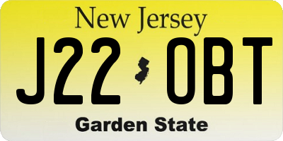 NJ license plate J22OBT
