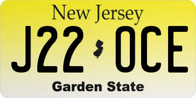 NJ license plate J22OCE