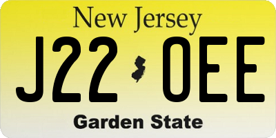 NJ license plate J22OEE
