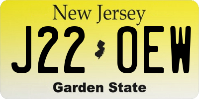 NJ license plate J22OEW