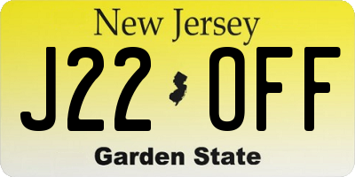 NJ license plate J22OFF