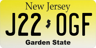 NJ license plate J22OGF