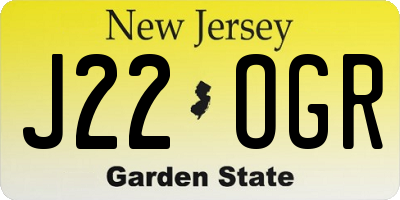 NJ license plate J22OGR