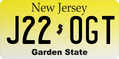 NJ license plate J22OGT
