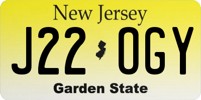 NJ license plate J22OGY
