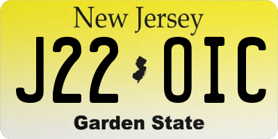 NJ license plate J22OIC