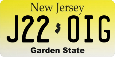 NJ license plate J22OIG