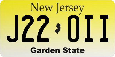 NJ license plate J22OII