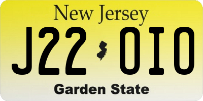 NJ license plate J22OIO