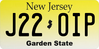 NJ license plate J22OIP