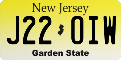 NJ license plate J22OIW