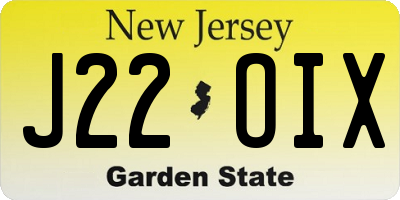 NJ license plate J22OIX