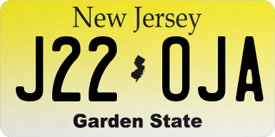 NJ license plate J22OJA