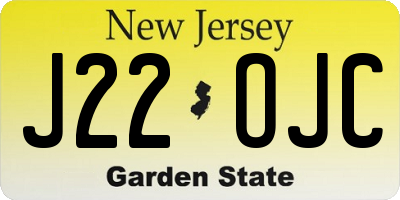 NJ license plate J22OJC