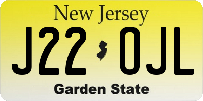 NJ license plate J22OJL