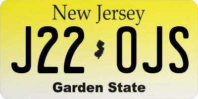 NJ license plate J22OJS