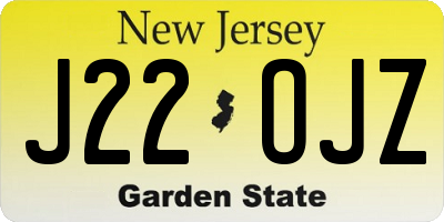 NJ license plate J22OJZ