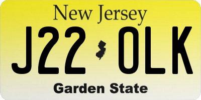 NJ license plate J22OLK