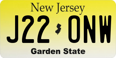NJ license plate J22ONW