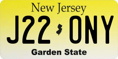 NJ license plate J22ONY
