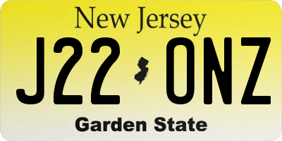 NJ license plate J22ONZ