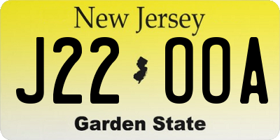 NJ license plate J22OOA