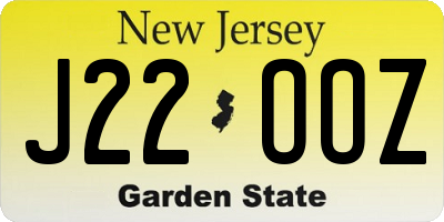 NJ license plate J22OOZ