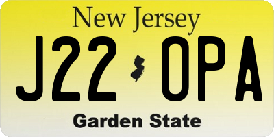 NJ license plate J22OPA