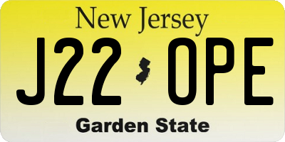 NJ license plate J22OPE