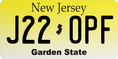 NJ license plate J22OPF