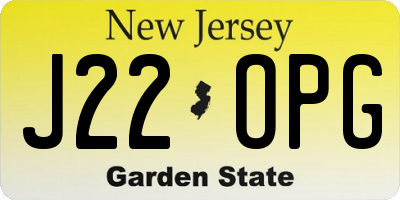 NJ license plate J22OPG