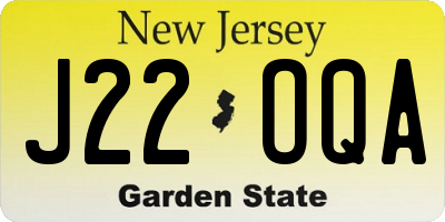 NJ license plate J22OQA