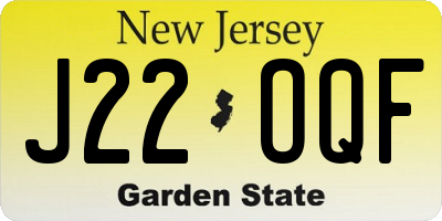 NJ license plate J22OQF