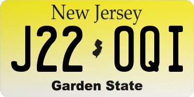 NJ license plate J22OQI