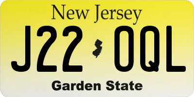 NJ license plate J22OQL