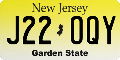 NJ license plate J22OQY