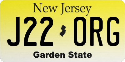 NJ license plate J22ORG
