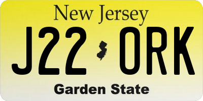 NJ license plate J22ORK