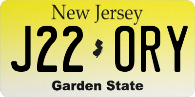 NJ license plate J22ORY