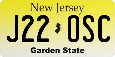 NJ license plate J22OSC
