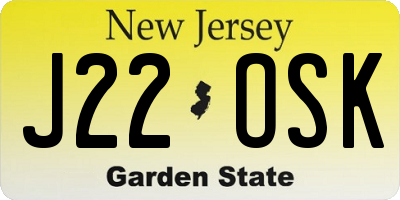NJ license plate J22OSK
